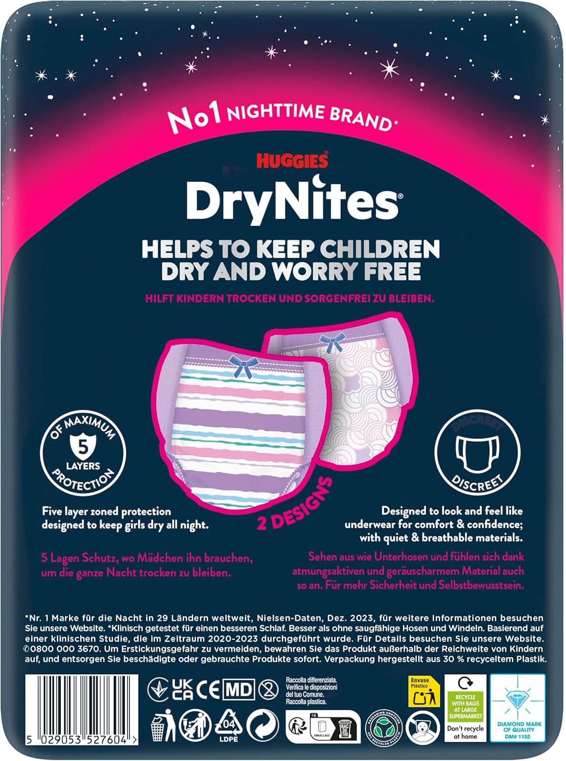 Pieluszki nocne Huggies Drynites, Dla dziewczynki 8-13 lat (30-48 kg), Bardzo chłonne, 9 szt. Matka i Dziecko Naty Shop