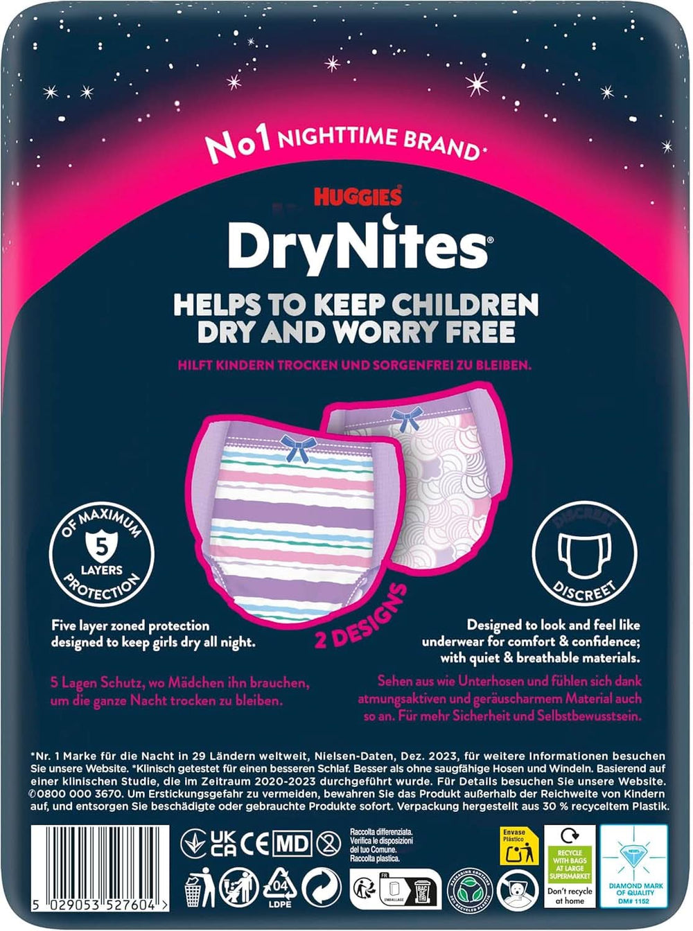 Pieluszki nocne Huggies Drynites, Dla dziewczynki 8-13 lat (30-48 kg), Bardzo chłonne, 9 szt. Matka i Dziecko Naty Shop