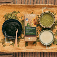 LOGONA Natural Cosmetics Vopsea de păr hrănitoare pe bază de plante, vopsea de păr vegană pudră cu henna organică pentru culoare intensă și strălucire, vopsea de păr pe bază de plante în blond cupru (blond), 1 x 100g Vopsea pentru par Naty Shop