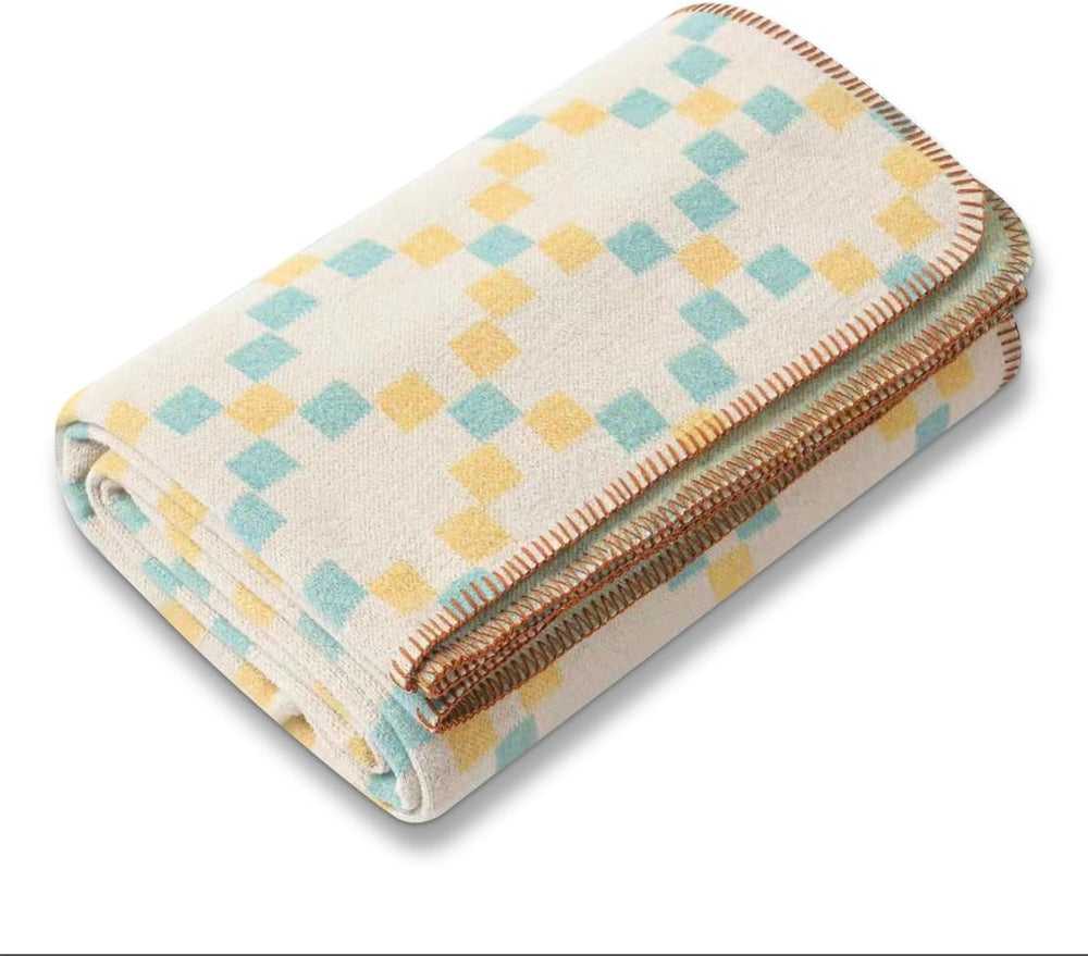 ACUSHLA 200,7X160 cm, 1,7 kg, koc, wełniany koc, ciepły koc podróżny, koc z dzianiny, dekoracyjne koce na sofę, krzesło, kanapę, łóżko, salon, kemping, odpowiednie na każdą porę roku Ww203 Łóżka i narzuty Beuche den ACUSHLA-Store Żółty Niebieski 160 X 200 cm