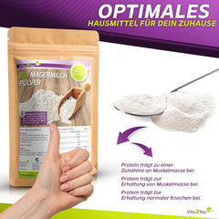 Vita2You Bio Odtłuszczone Mleko w Proszku 1000g - 100% Bio Qualität - do pieczenia - Kaffeeweißer - Milchpulver für Joghurts - 1kg - Premium Qualität