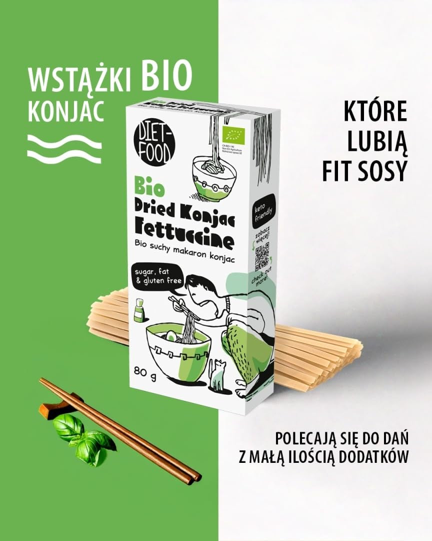 Fettuccine Konjac Shirataki Organic 80g - Niskokaloryczna i niskowęglowodanowa, bezglutenowa, niskowęglowodanowa, odpowiednia dla diet ketonowych, z mąką z tapioki