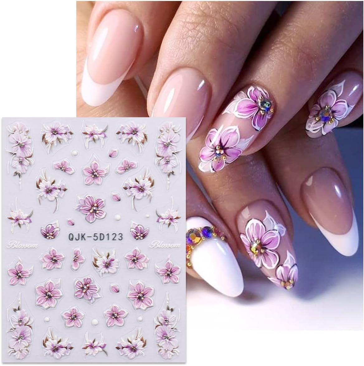 JMEOWIO 3D Nagelsticker Blumen Nail Art Sticker Selbstklebend Nagelaufkleber 5D Stereoskopisch Frühling Sommer Dekoration Nageldesign Zubehör 4 Blatt