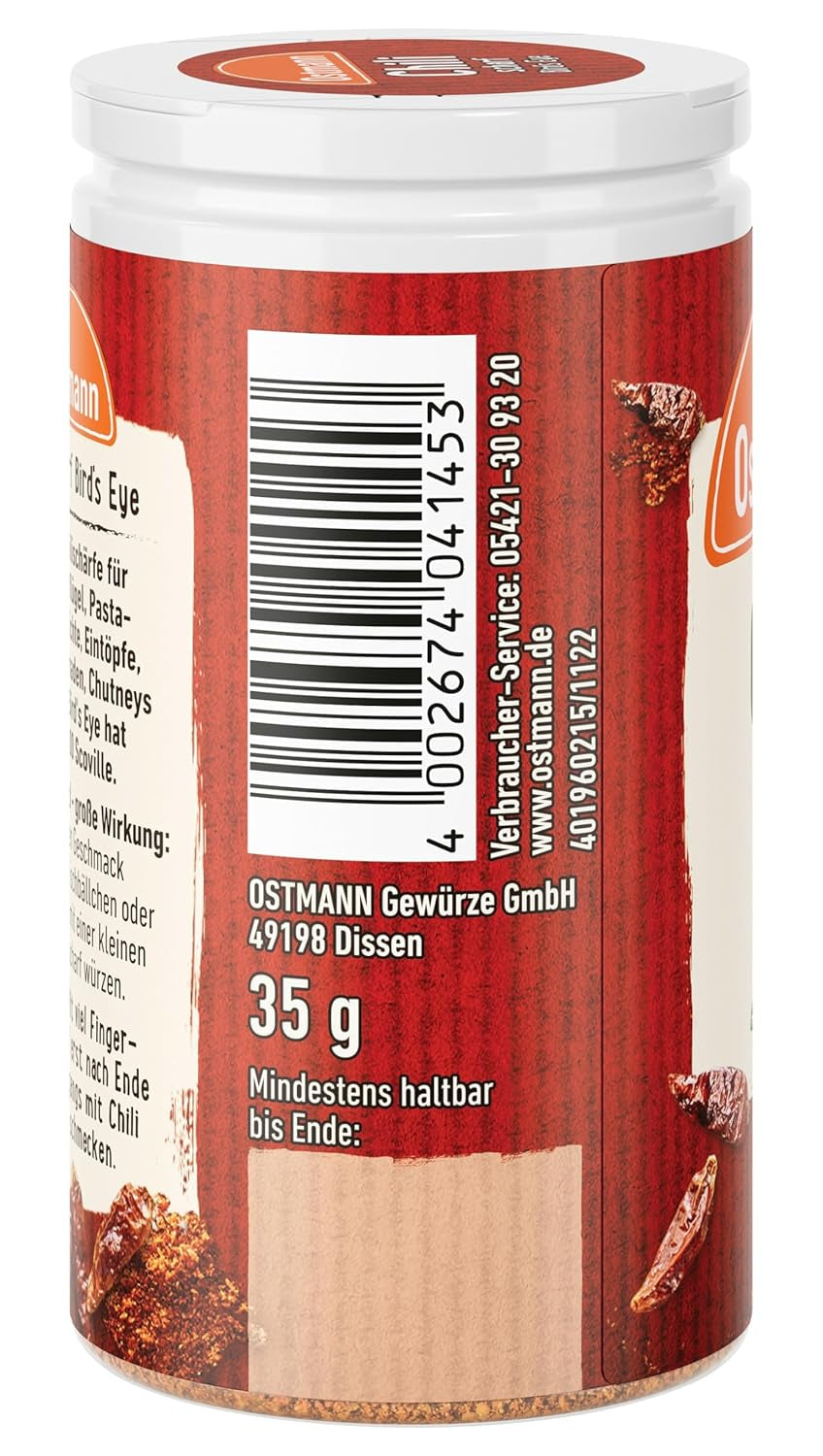 Ostmann Gewürze - Chili scharf Ptasie oko | Féurige Scharfe für Fleischgerichte und Eintöpfe | 35 g w Der Streudose