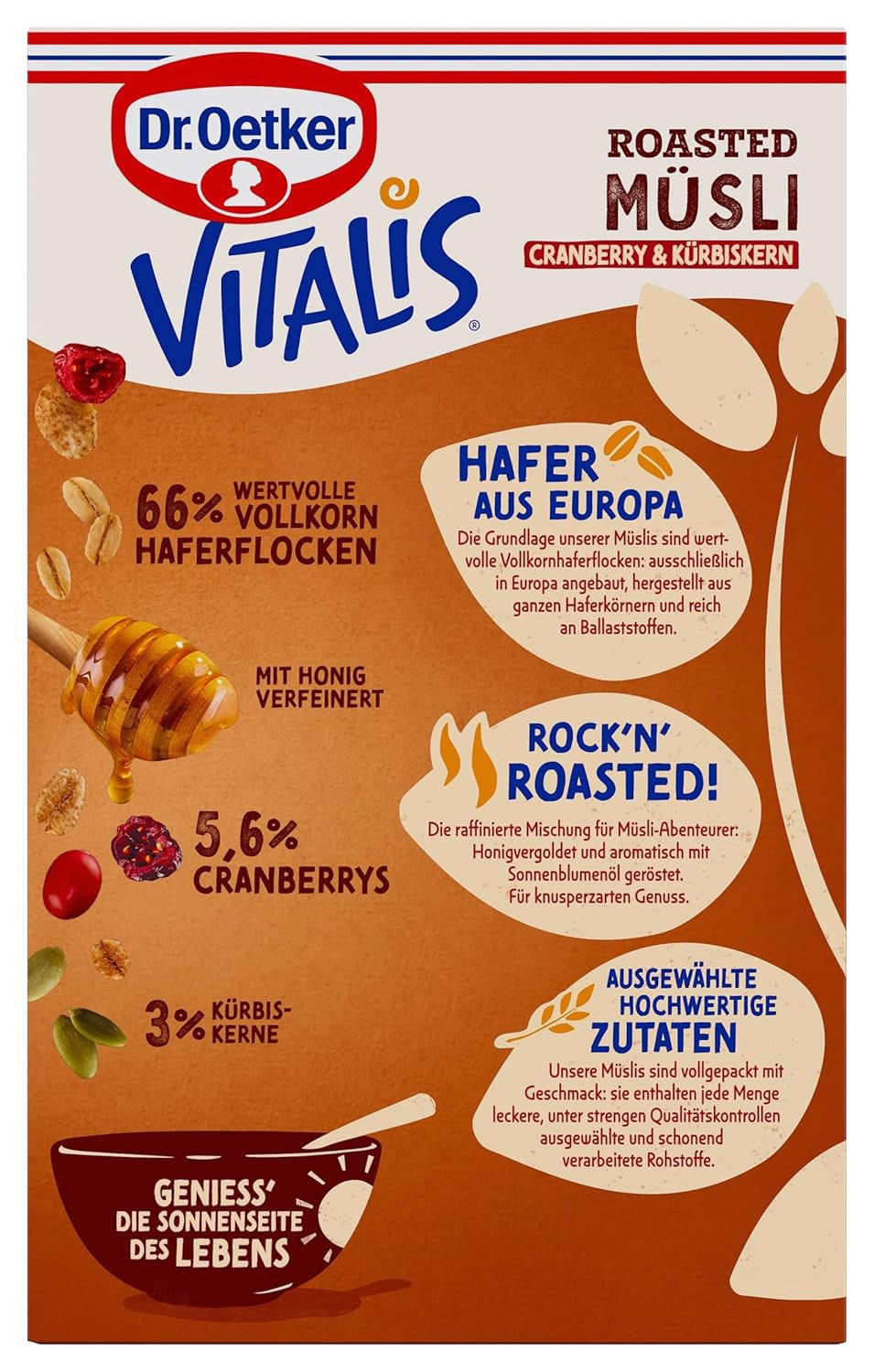 Dr. Oetker Vitalis Tostowe musli z żurawiną i pestkami dyni: Tostowe musli z suszoną żurawiną, opakowanie 8 sztuk (8 x 501g)
