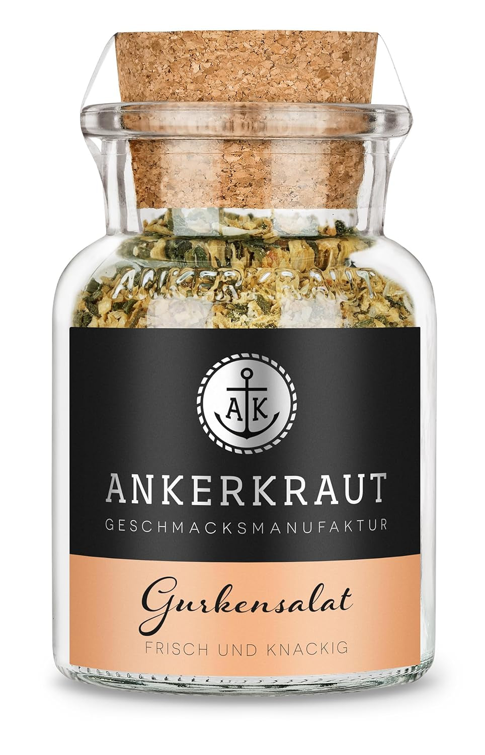 Ankerkraut Gurkensalat, 60 g w szklance korkowej, Würze Gherken-Salat Ganz Einfach, Zuckerfrei und Ohne Gesmackverstärker, Mischung würzender Ingredient für Salat