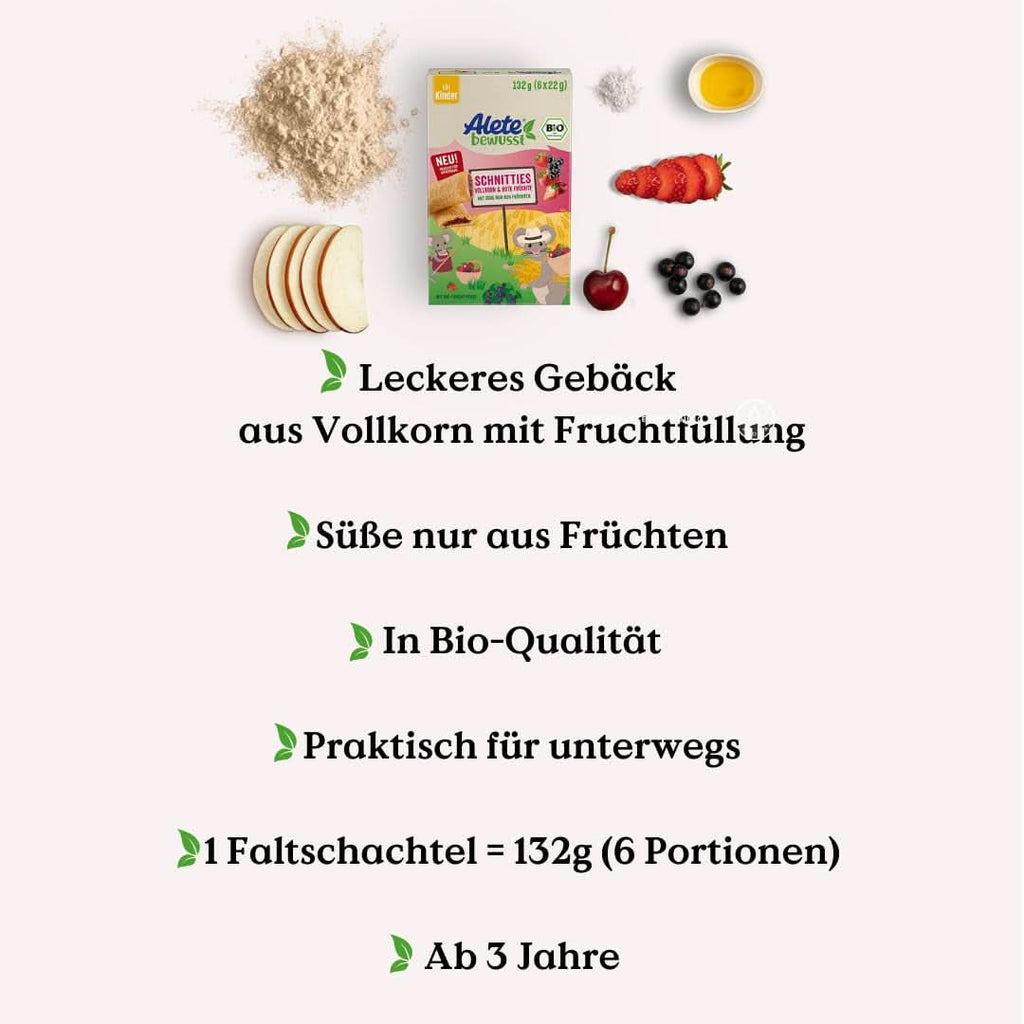 Alete Bio Schnitties, cereale integrale și fructe roșii 6 x 22 g Mama si Copilul Naty Shop