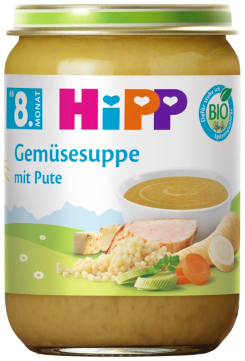 HiPP Bio Zupa jarzynowa z indykiem (6 x 190g), od 8 miesiąca życia, bez dodatku soli, z kwasami Omega-3, najwyższej jakości organicznej