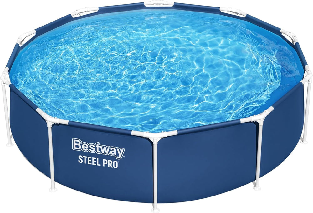 Set piscină Bestway Steel Pro Frame cu pompă de filtrare Ø 305 x 76 cm, albastru închis, rotundă