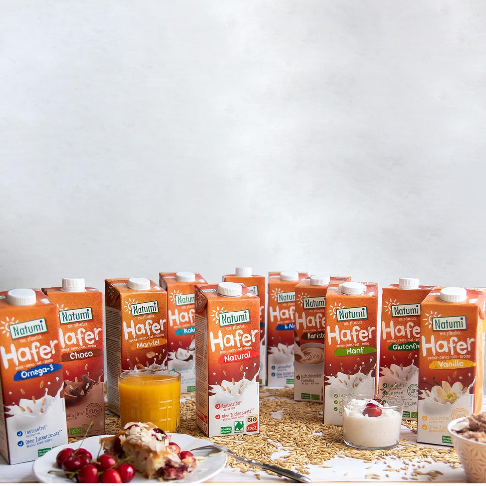Natumi Bio Haferdrink Glutenfrei, 8 x 1L - Naturland zertifiziert, Laktosefrei, Glutenfrei, Ohne Zuckerzusatz, Bio, Wegańskie, Hergestellt mit deutschem Hafer, Milchfreie milchfreie Alternatywa