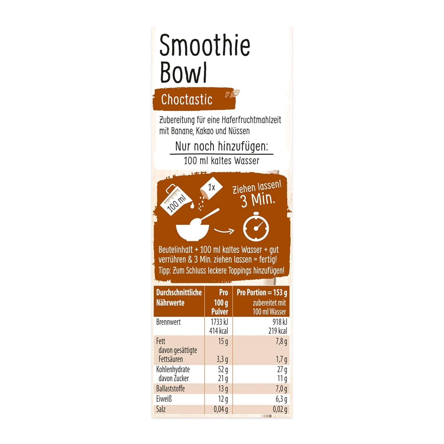 RUF Smoothie Bowl Owies Banany Orzechy Czekoladowa przekąska śniadaniowa Szybka i łatwa Wegańska 1 saszetka x 50g (zestaw 3 szt.)