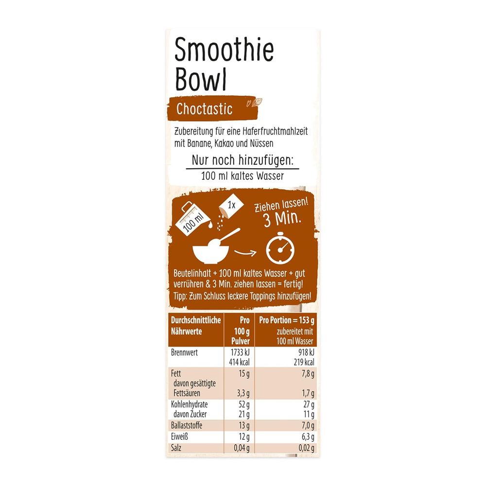 RUF Smoothie Bowl Owies Banany Orzechy Czekoladowa przekąska śniadaniowa Szybka i łatwa Wegańska 1 saszetka x 50g (zestaw 3 szt.)