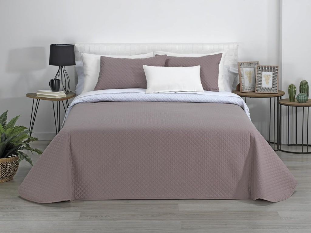 Estoralis | AVA | Cuvertură Boutique Reversibilă | Pentru toate anotimpurile | Culoare - Alb/Taupe | Pentru pat de 140/150/160 cm. pat. (250 X 270 Cm. Ancho X Alto) | Cuvertură cu matlasare Plapumi si pilote Naty Shop Titlu implicit