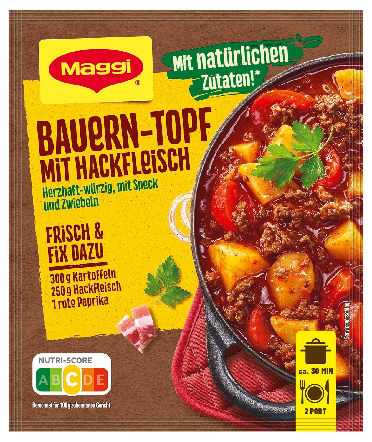MAGGI Fix für Bauern-Topf mit Minkfleisch, Würzmischung, mit natürliche Ingredient*, für 2 Porcje, 1 opakowanie (1 x 39 g)