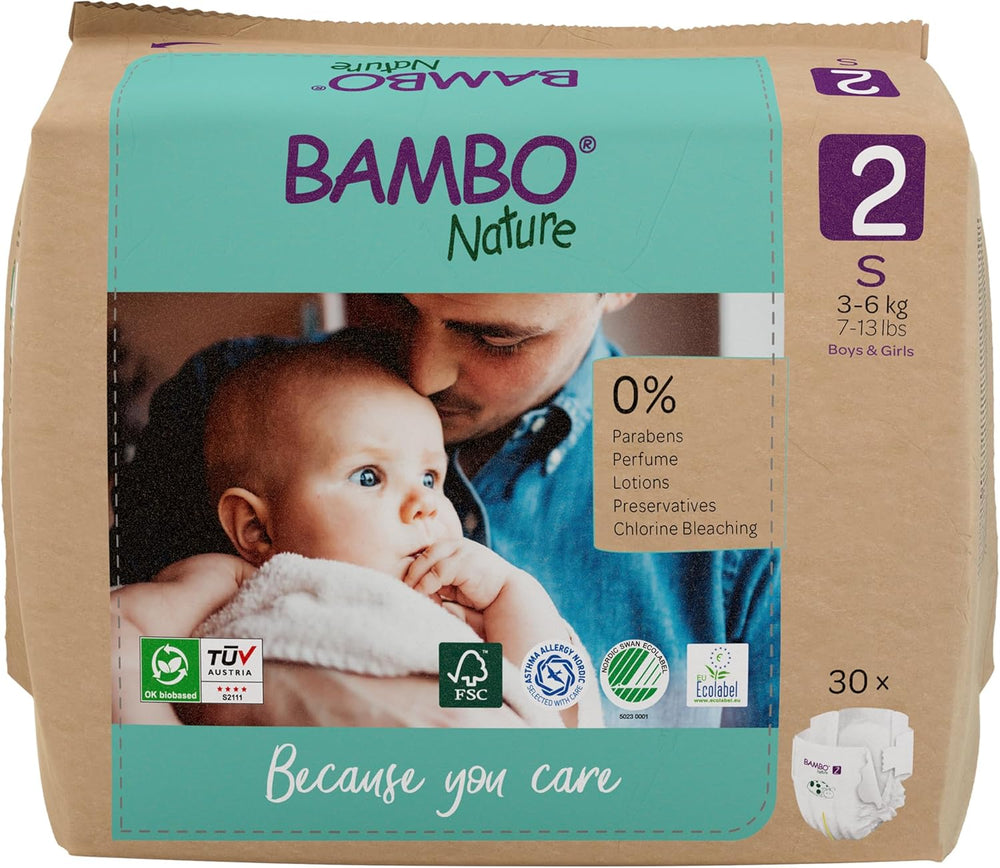 Pieluszki dziecięce Bambo Nature, rozmiar 1 (2-4 kg), 132 sztuki w pudełku miesięcznym | Pieluszki Premium ze zwiększoną ochroną przed wyciekami | Najwyższy komfort i swoboda dla noworodków | Pieluchy testowane dermatologicznie