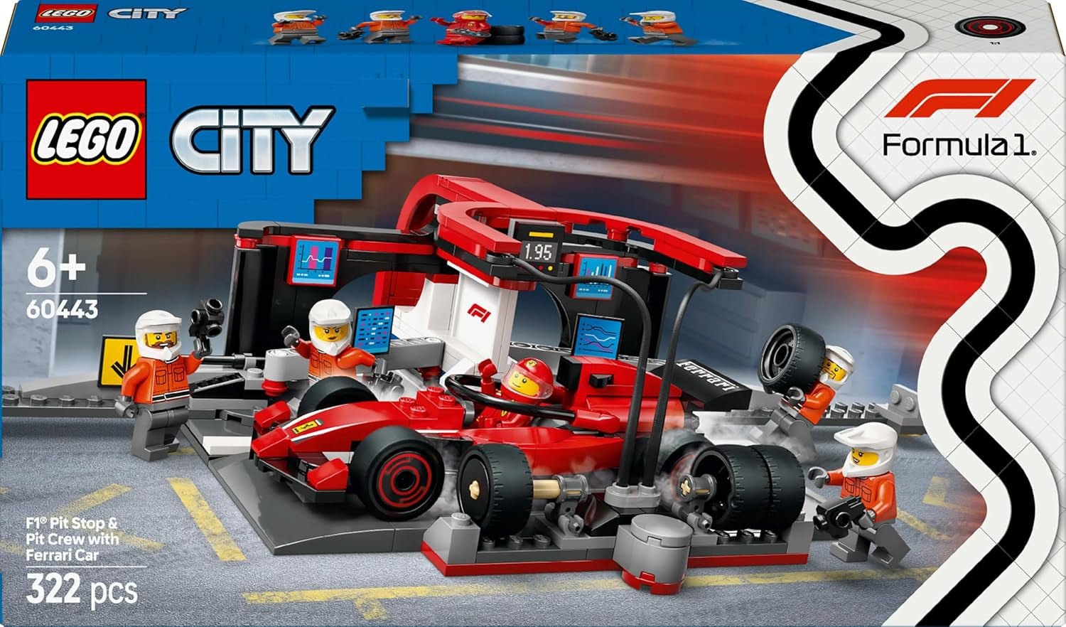 LEGO City Pit Stop F1 z zespołem i Ferrari Speedster - Zestaw pit stopu Formuły 1 z 1 kierowcą wyścigowym i 4 mechanicznymi minifigurkami - Zabawkowy samochód wyścigowy dla chłopców i dziewcząt w wieku 6+ - 60443 Zestawy do budowania Beuche den LEGO-Store
