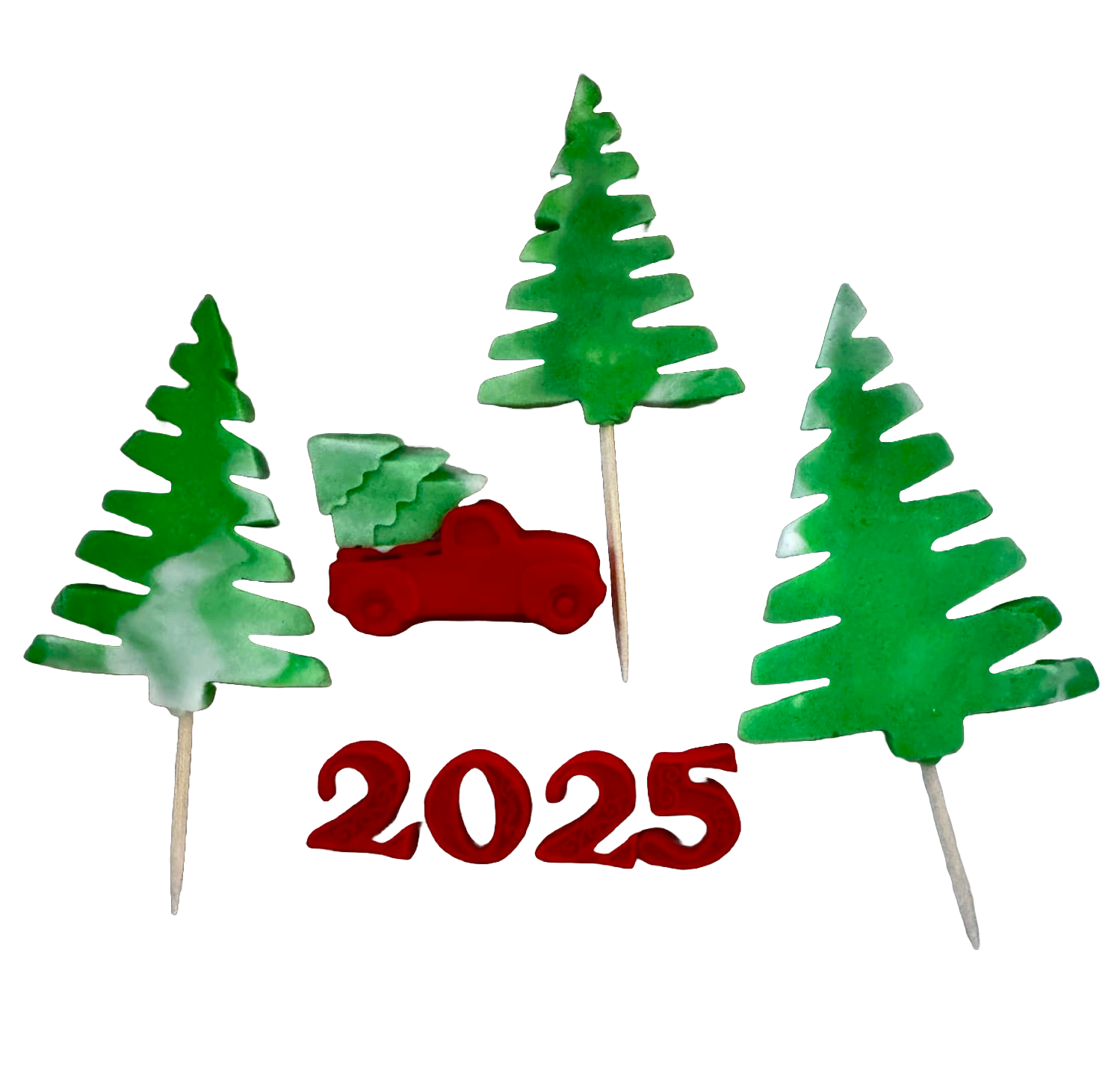 Set 5 decoratiuni comestibile din pasta de zahar, La multi ani, 2025 Decoratiuni din Pasta de Zahar Naty Shop