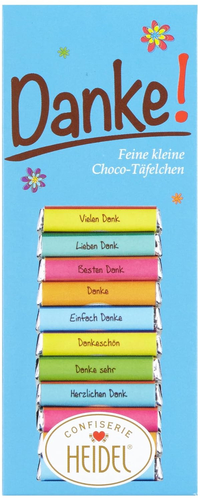 Heidel Thanks, batoniki mlecznej czekolady 3x80g, 16 mini-batonów po 5g w opakowaniu, różne wyrazy wdzięczności, wykwintny pomysł na prezent