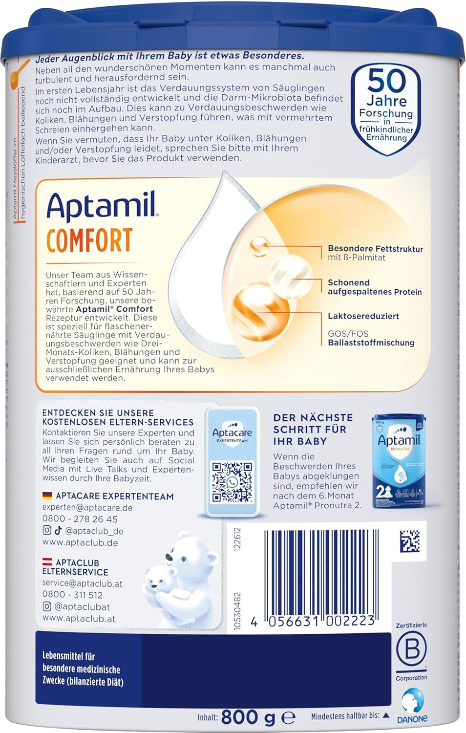Aptamil Comfort - Specjalna formuła od urodzenia - 1 x 800 g