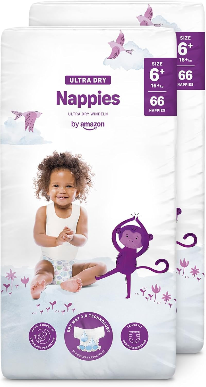 Pieluchy Amazon Ultra Dry, rozmiar 1 (2-5 kg) - pudełko miesięczne, białe, 96 sztuk (2 opakowania po 48) (dawniej marka Mama Bear, identyczny produkt)