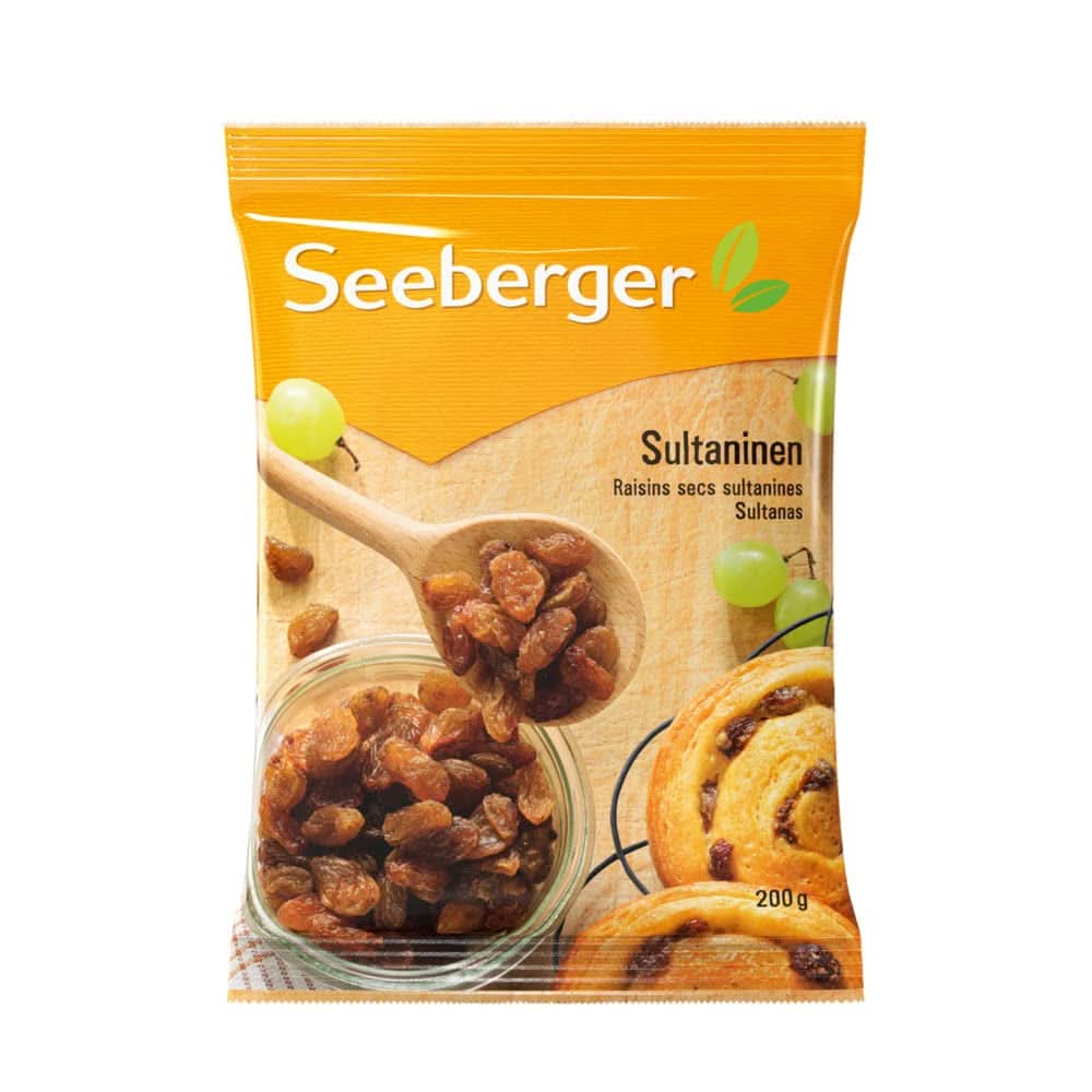 Seeberger Sultanas: Lekkie, słodkie i owocowe rodzynki sułtańskie z Turcji, opakowanie 13 x 200 gramów Naty Shop Produkty suszone 13 x 200 gramów