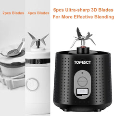 Topesct Tragbarer Mixer, Smoothie Maker to Go – Mobilny mikser stojący/Elektrischer Mini Saftmixer Sechs Klingenin 3D-Anordnung Für Hervorragendes Mixen, 13Oz USB Wiederaufladbarer Juicer (Schwarz) Kitchen Naty Shop