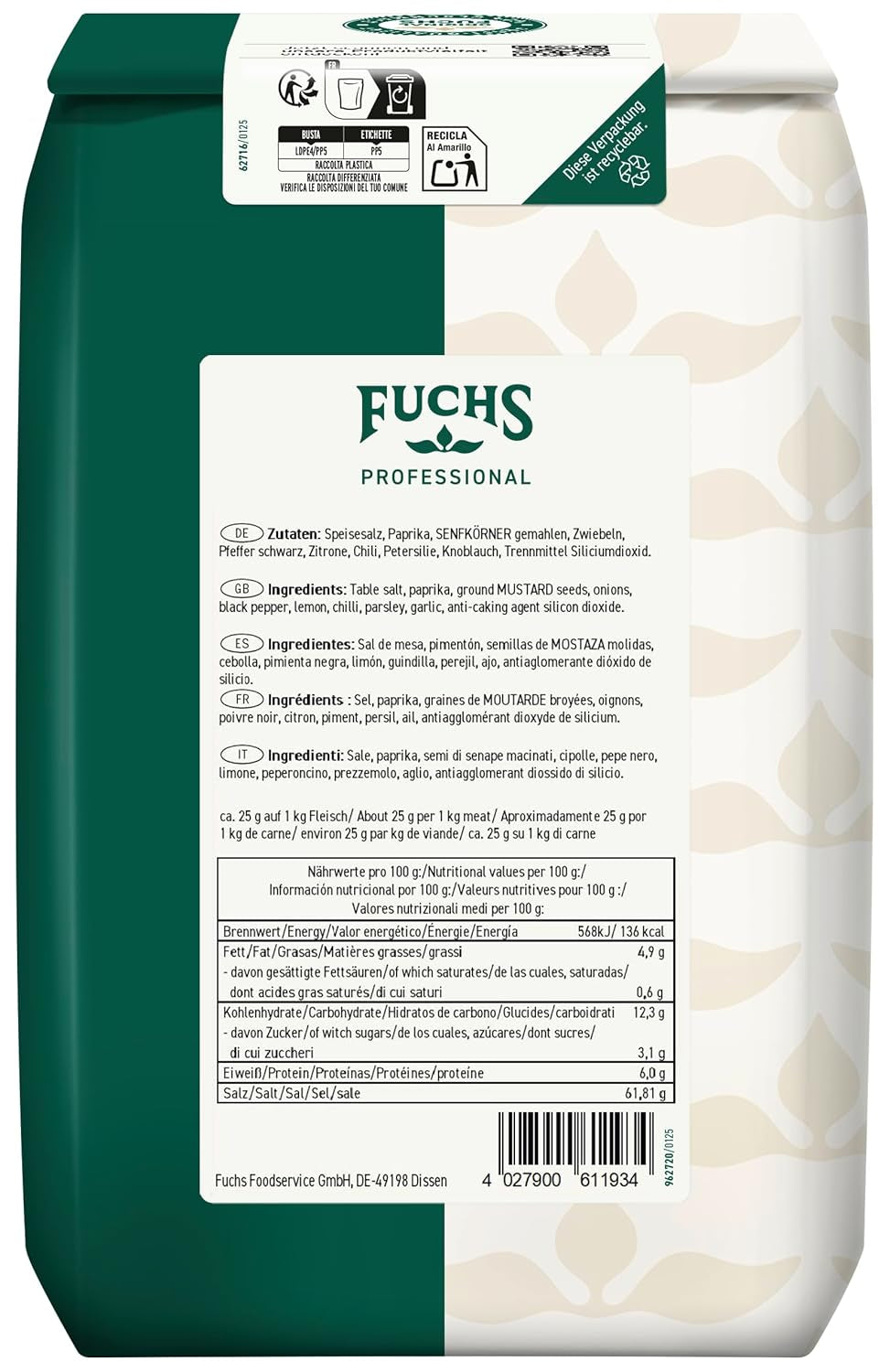 - Kotelett i sznycel Gewürzsalz | Grill-Würzmischung für Kurzgebratenes | Profi-Qualität für Großverbraucher | Worek nadający się do recyklingu 1,5 kg