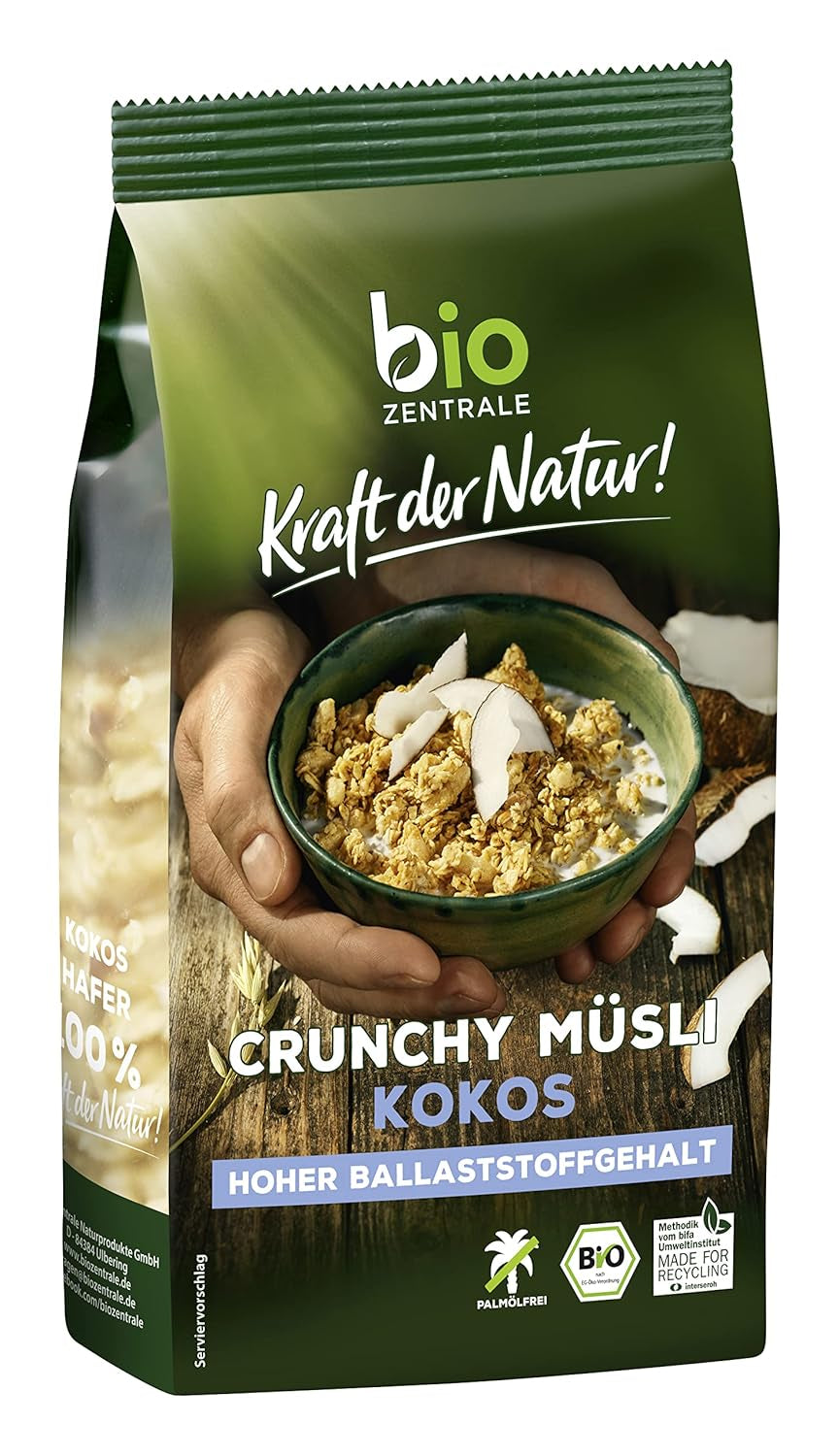 Chrupiące musli z jagodami Biozentrale | 375 g organicznego musli | Idealny na śniadanie i filiżankę musli na wynos | Alternatywa dla batonów musli