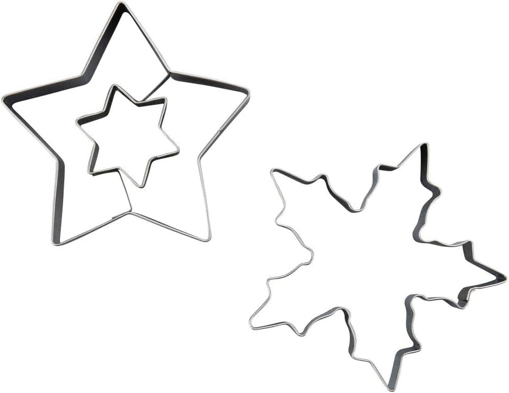 Set de forme pentru biscuiți Dr. Oetker Linzer Fulg de zăpadă și stea – 2 piese, perfecte pentru biscuiți de Crăciun, fabricate din oțel inoxidabil de înaltă calitate, rezistente la rugină, se pot spăla în mașina de spălat vase