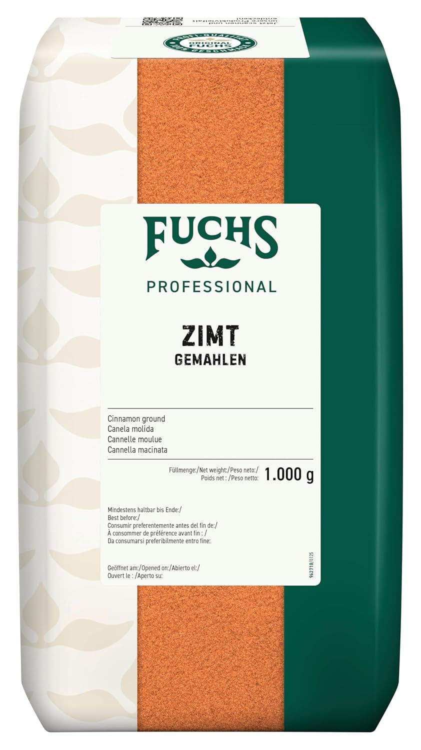 Fuchs Professional - Zimt gemahlen | Zum Würzen von süßen und würzigen Gerichten | Profi-Qualität für Großverbraucher und Gastronomie | Worek 1 kg nadający się do recyklingu