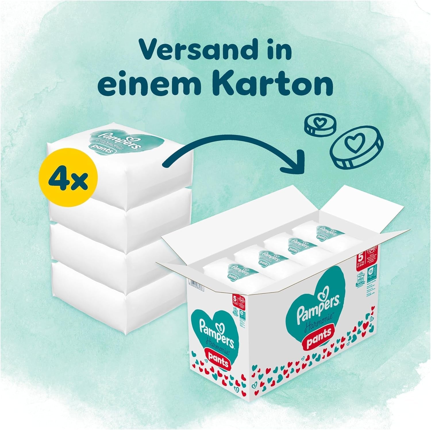 Pampers Harmony Pants rozmiar 5, 144 szt., 12 kg-17 kg, delikatna ochrona skóry i komfort 360°