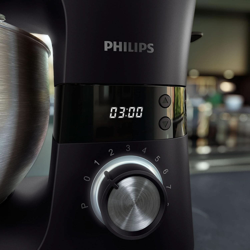 Philips Küchenmaschine serii 7000 — 5,5 litra, 1000 W, 8 prędkości, Proknead Technologie, Rezepte, LED Smart Timer, Knethaken, Schneebesen Und Rührbesen (HR7962/01) Sklep dla matek i dzieci Naty