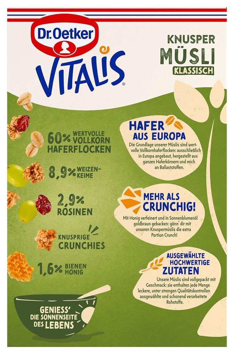 Dr. Oetker Vitalis Classic Crispy Muesli: Duże opakowanie chrupiącego musli śniadaniowego z rodzynkami, 1 opakowanie, 1,5 kg