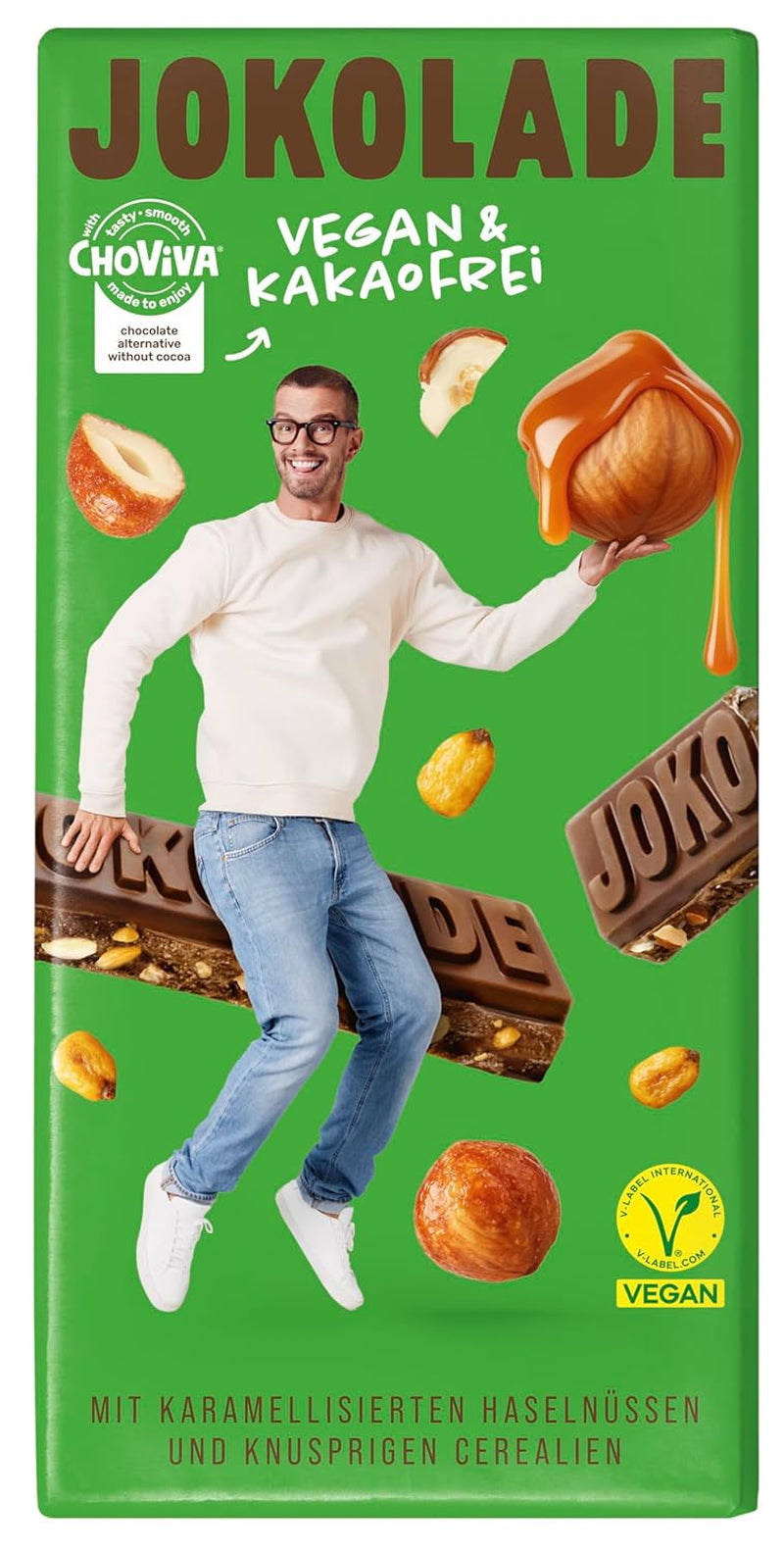 JOKOLADE 12 batonów x 140g Opakowanie ekonomiczne | Z karmelizowanymi orzeszkami ziemnymi i chrupiącymi płatkami zbożowymi | Wegańskie i bez kakao