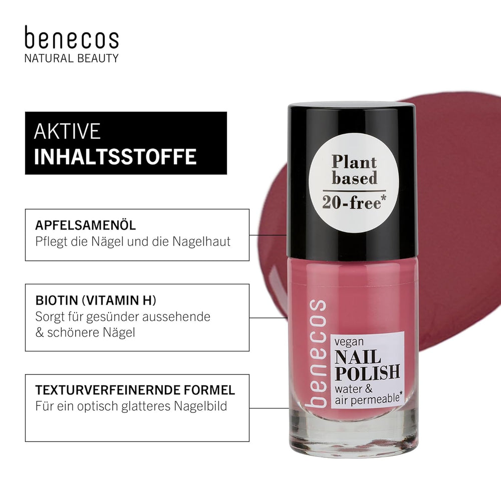 Benecos 20-Free Mysterious Vegan Nail Polish - Lakier do paznokci na bazie roślin - Szybkoschnący, długotrwały - Przepuszczalny dla wody - Wzbogacony biotyną - 5ml