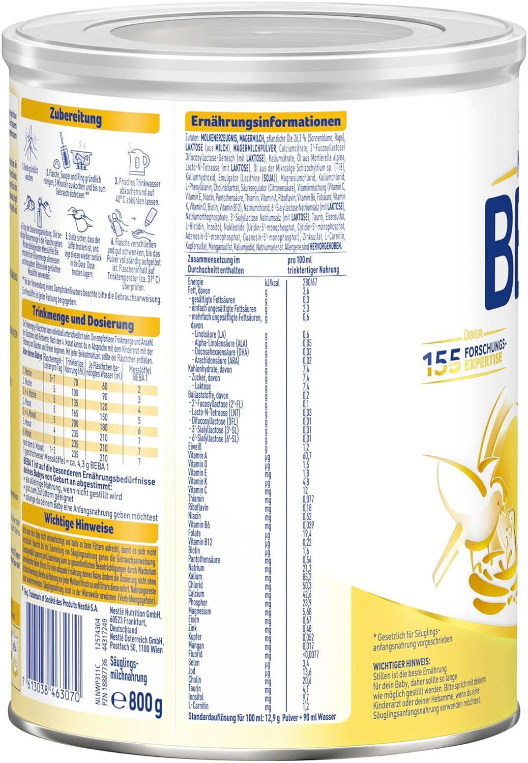 BABY 1 mleko początkowe od urodzenia, tylko laktoza, bez oleju palmowego, opakowanie 3 (3 x 800 g) Matka i Dziecko Naty Shop