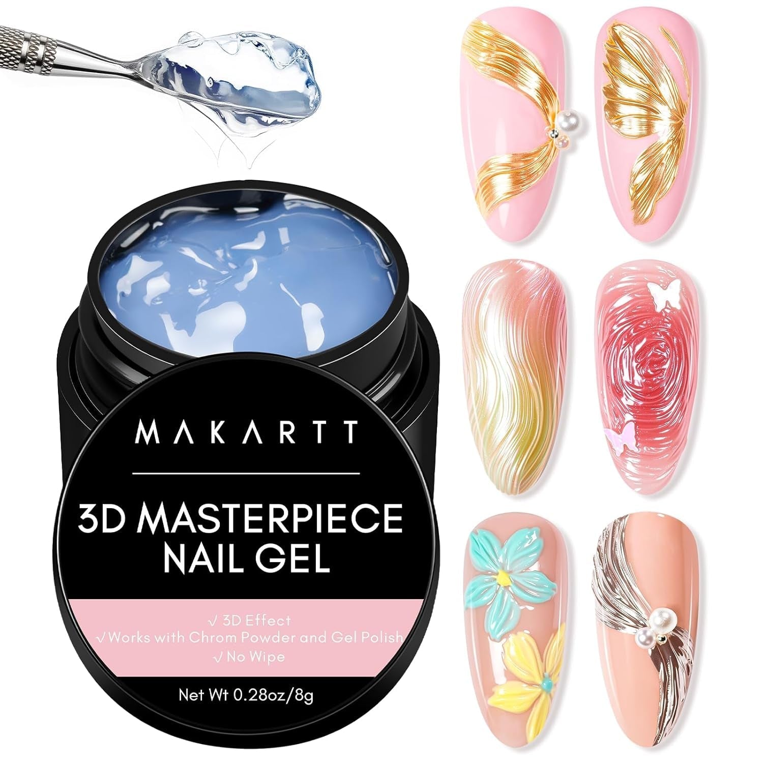 Makartt 3D Gel Nail Art - Gel Lipici Stras 15G pentru Brelocuri Unghii, Gel Sculptură Unghii Multifuncțional pentru Design Unghii DIY, Sculptură Unghii Modelare Unghii Acasă (Transparent)