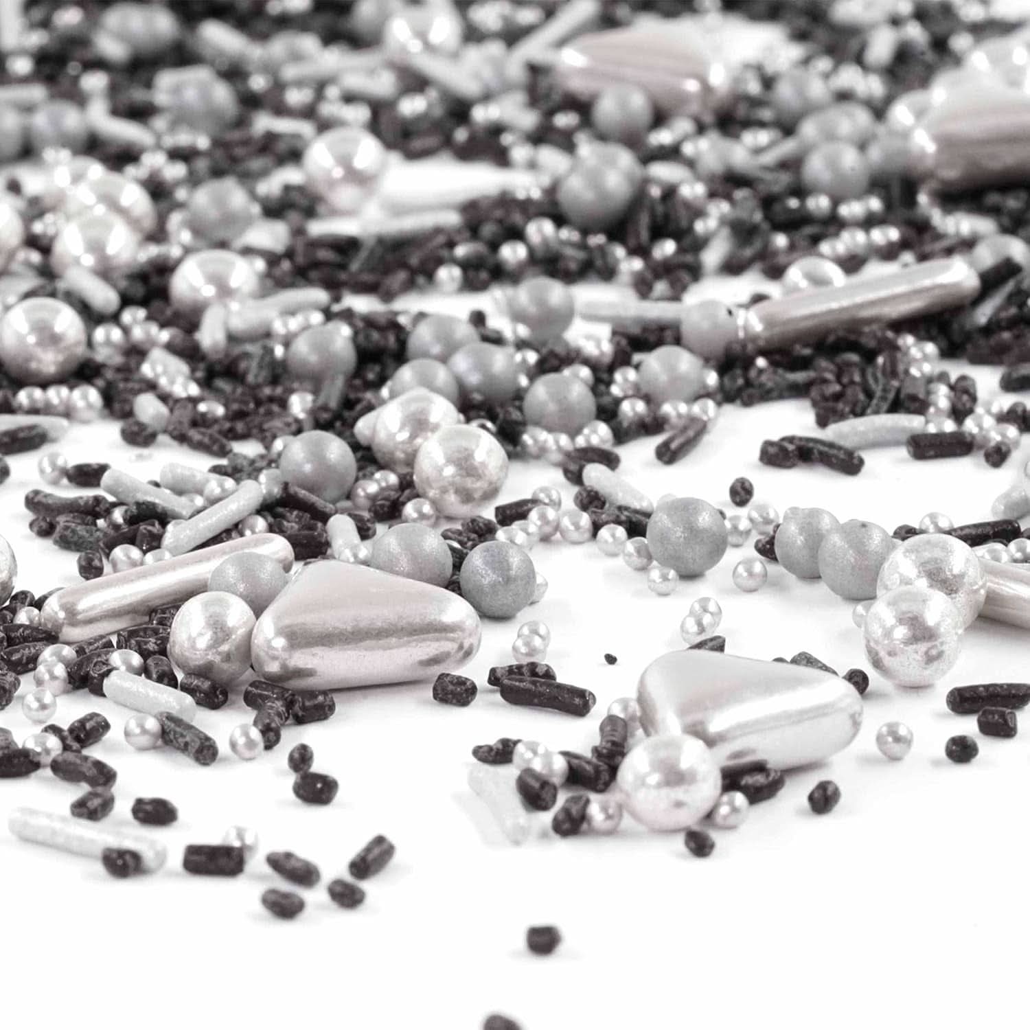 Streusel Glück Black Beauty, Mix Sprinkles Argintiu - Negru, 90 grame Sprinkles Naty Shop