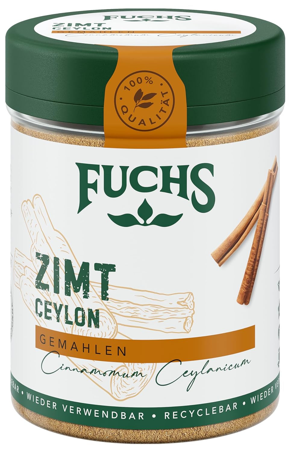 Fuchs Gewürze - Zimt Ceylon gemahlen | Naturalny składnik | 30 g w wiederverwendbarer, recyclebarer Streudose