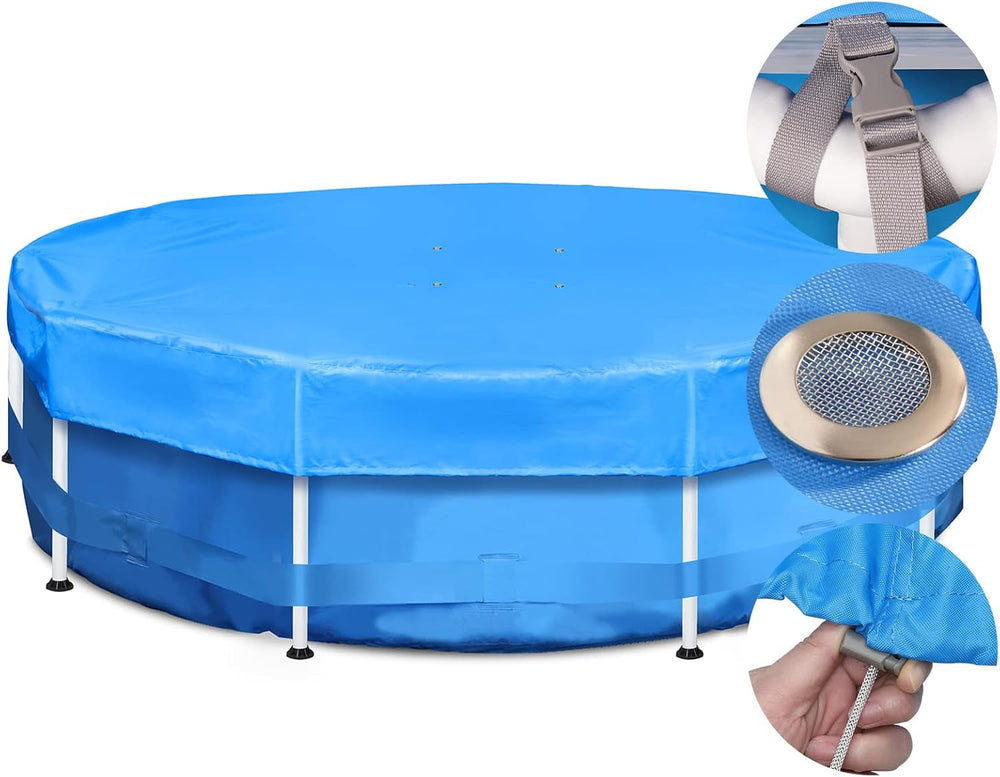 Prelată rotundă pentru piscină Sekey 305 cm – Potrivită pentru piscine rotunde cu cadru din oțel | Catarame reglabile și închidere cu velcro | Rezistentă la vânt și praf | Prelată de înaltă densitate rezistentă la rupere | Neagră
