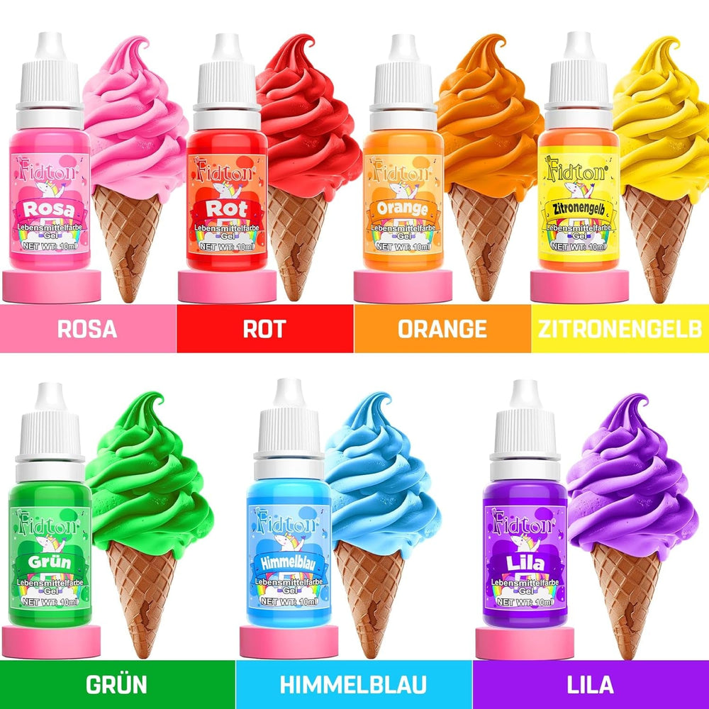 Colorant alimentar gel - Fidton 7 culori colorant alimentar foarte concentrat, decorațiuni comestibile pentru tort pentru fondant, colorant alimentar pentru colorarea ouălor, gogoșilor, macaroanelor - 10 ml