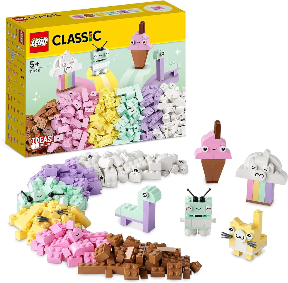 LEGO 11028 Klasyczny pastelowy zestaw do kreatywnego budowania Brick Box, zabawka konstrukcyjna dla dziewcząt i chłopców w wieku od 5 lat z modelami; lody, dinozaur, kot i więcej Zestawy konstrukcyjne Besuche den LEGO-Store Single