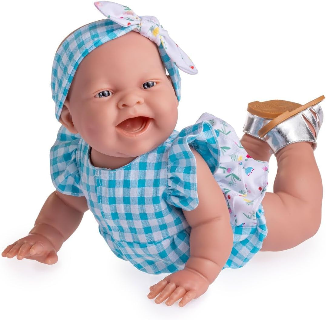 JC Toys - Lola Lemon Twist Puppe, 36 cm, miękki winyl, uśmiechnięta twarz, sitzende Puppe, Kleidung mit Vichy und Sandalen, Mädchen, 2 Jahre