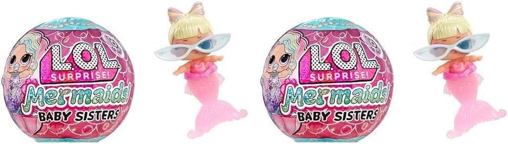 L.O.L. Surpriză! Mermaids Baby Sisters - Cu cozi care își schimbă culoarea, Selecție surpriză, Conține 1 păpușă cu accesorii drăguțe, Colecționează toate cele 8 păpuși, Pentru copii cu vârsta peste 4 ani (pachet de 2) Papusi Naty Shop Roz O mărime (pachet de 2)