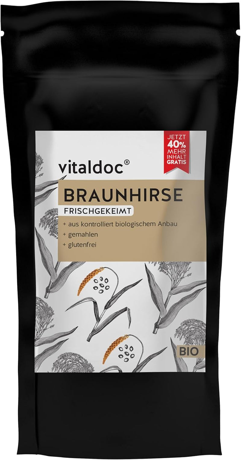 witaldoc© | Ekologiczne proso brązowe, świeżo kiełkowane 250g + 100g | Surowe jedzenie | Bezglutenowe | wegańskie | Organiczne | Bogaty w naturalny krzem | Jakość