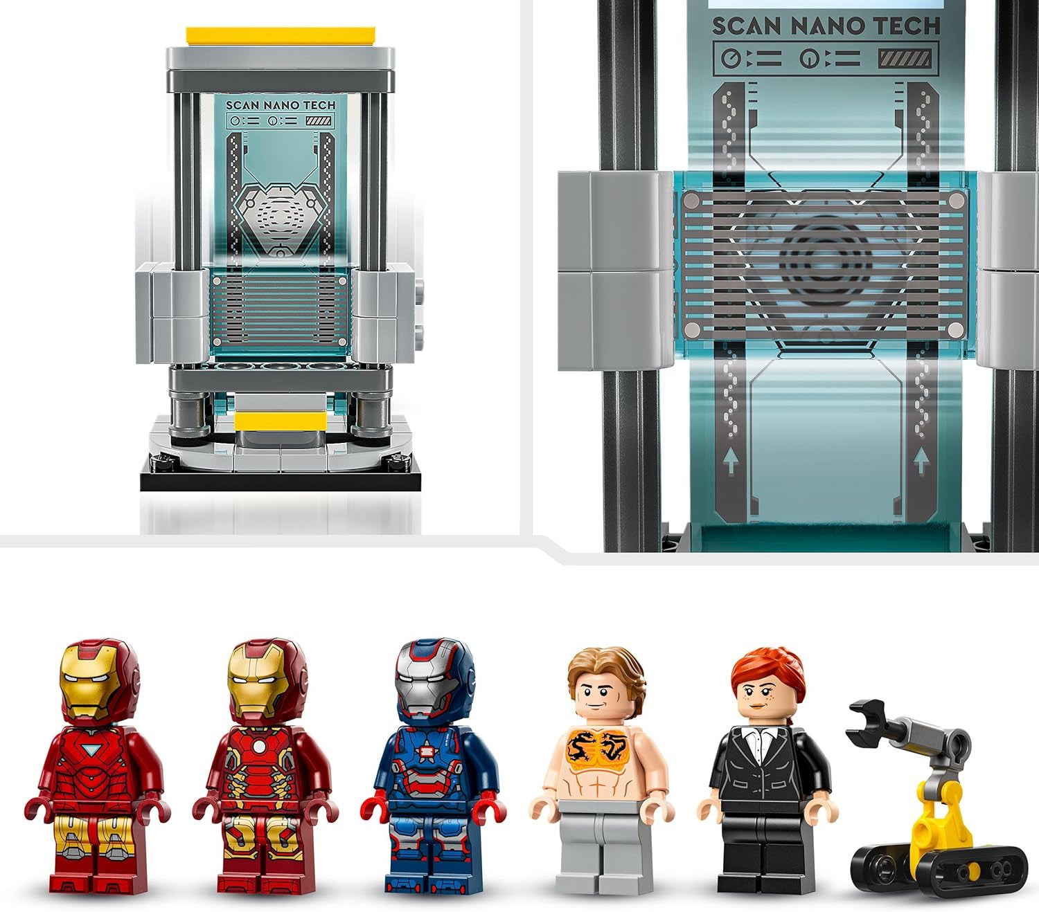 LEGO Marvel Laboratorium Iron Mana: Zbroja Zbroi — zabawka superbohatera z figurką mecha, 5 minifigurek, w tym Aldrich Killian — prezent Avengers dla chłopców i dziewcząt w wieku od 8 lat 76315 Zestawy do budowania Beuche den LEGO-Store