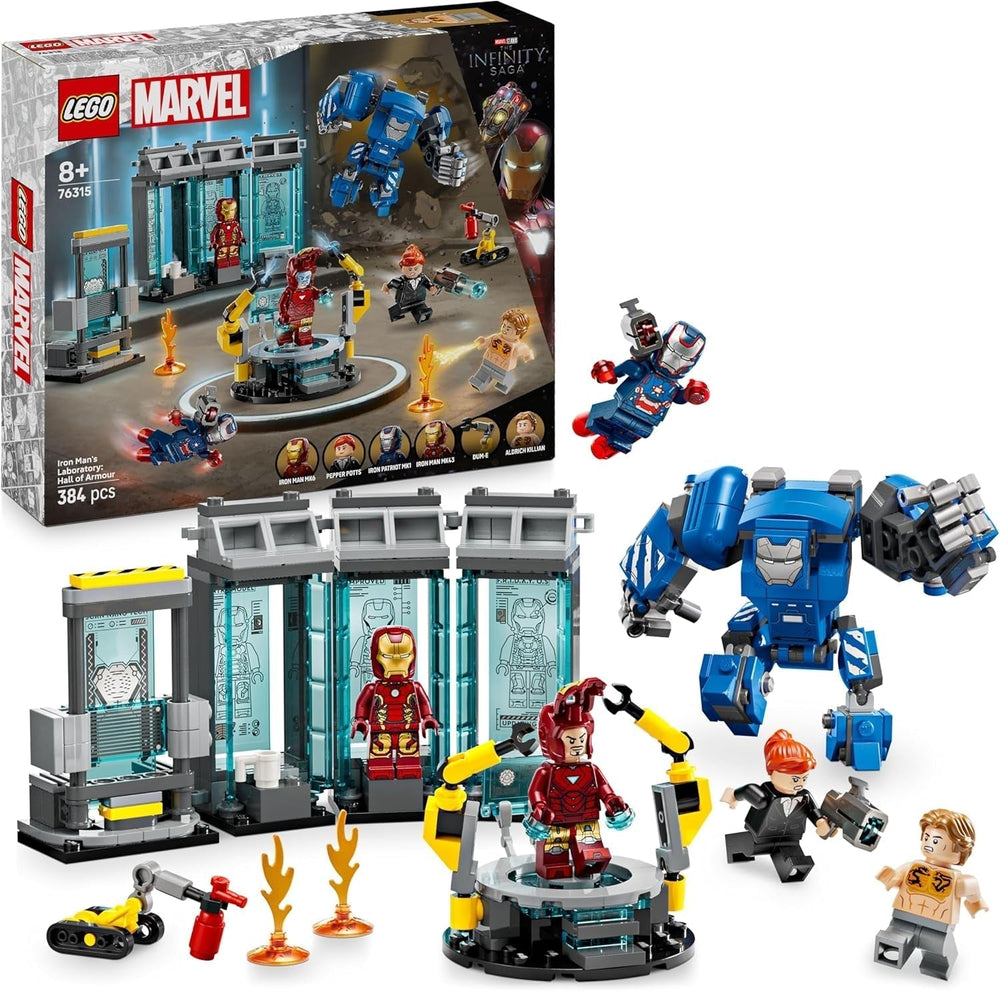 LEGO Marvel Laboratorium Iron Mana: Sala Zbroi — zabawka superbohatera z figurką mecha, 5 minifigurek, w tym Aldrich Killian — prezent Avengers dla chłopców i dziewcząt w wieku od 8 lat 76315 Zestawy do budowania Beuche den LEGO-Store Default Title