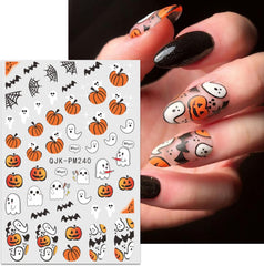 JMEOWIO Nagelsticker Halloween 9 Blatt Nail Art Sticker Selbstklebend Nagelaufkleber Süßes Gespenst Kürbis Dekoration Nageldesign Zubehör