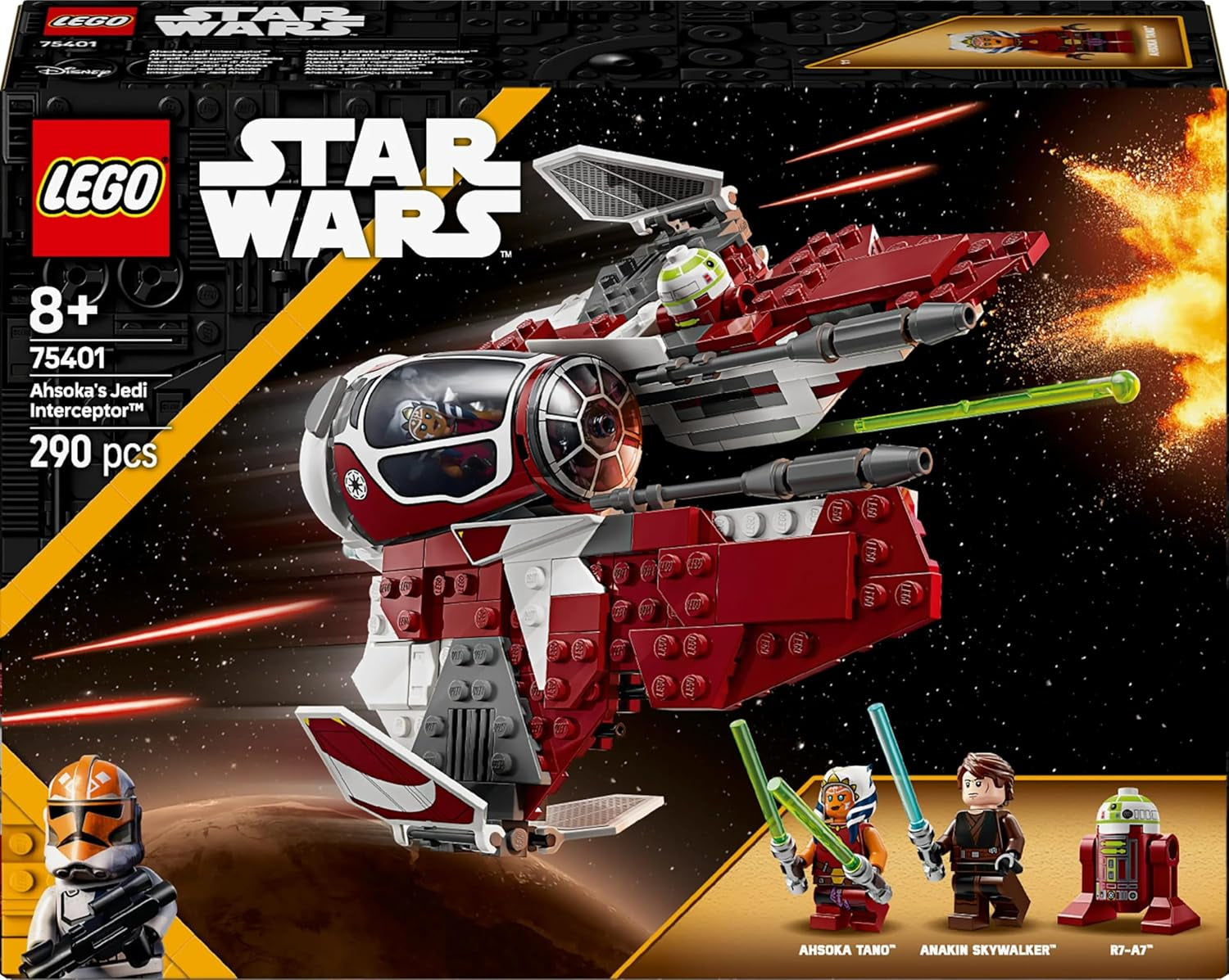 LEGO Star Wars 75401 Jedi Interceptor Ahsoki, myśliwiec Starfighter dla fanów Wojen Klonów, Ahsoka Tano i Anakin Skywalker Minifigurki z mieczami świetlnymi i R7-A7, dla chłopców i dziewcząt w wieku od 8 lat Zestawy do budowania Zobacz sklep LEGO