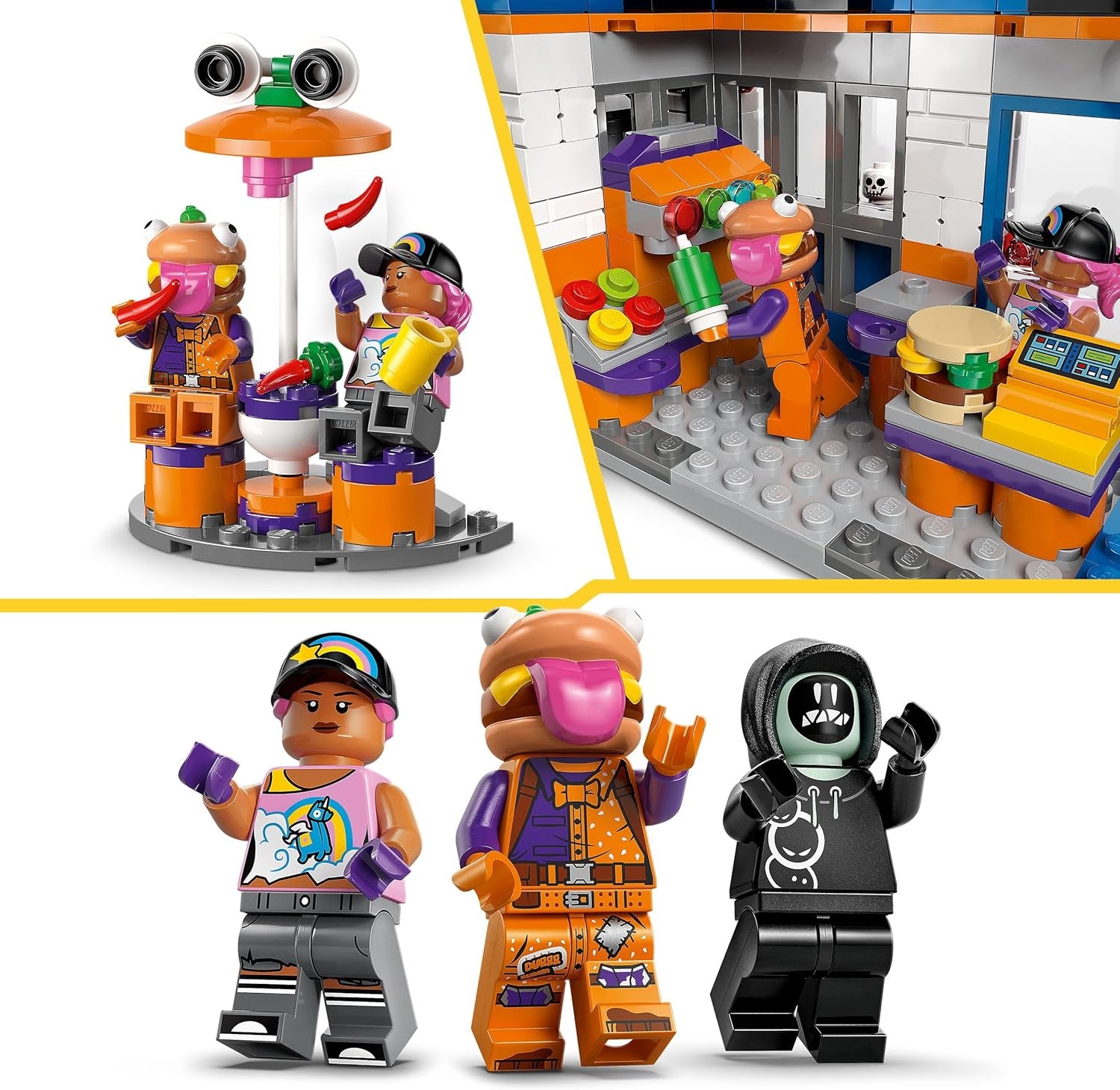 LEGO Fortnite Durrr Burger Restaurant - Gaming Spielzeug mit Strandbomber, Beefboss, Schmierfink und EIN Skelett Minifiguren - Sammelbares Gamer Geschenk für Jungen und Mädchen ab 10 Jahren - 77076